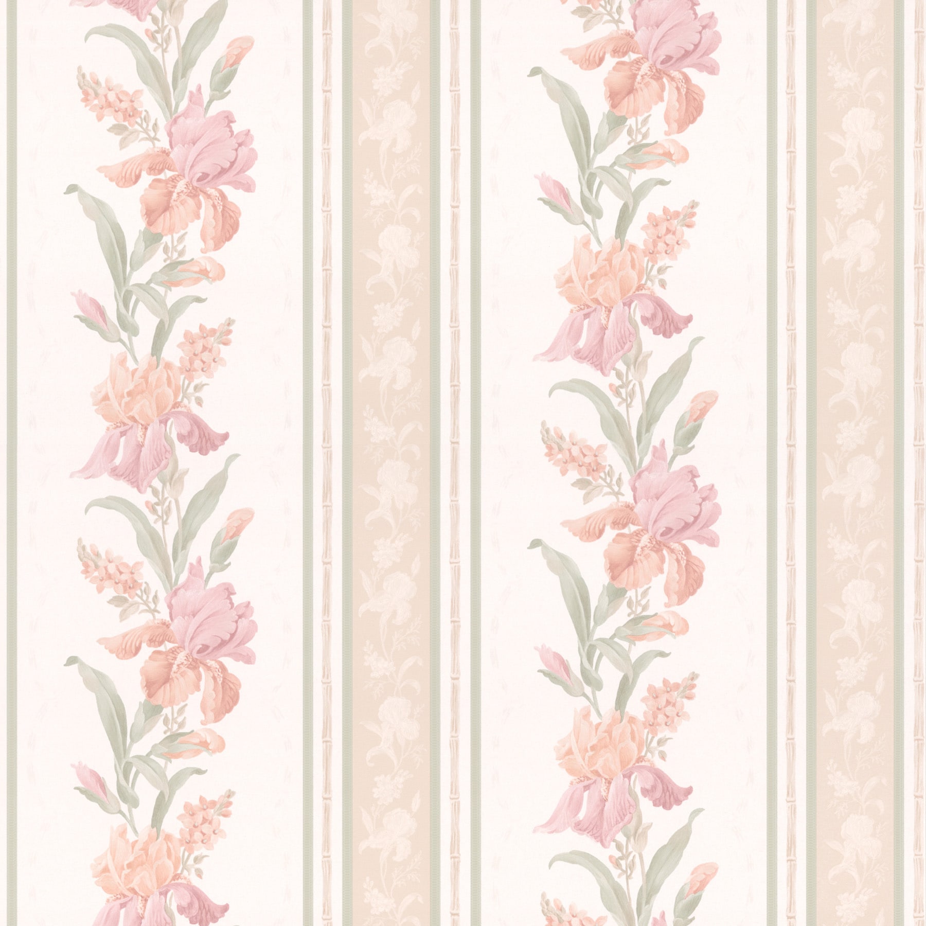 Peach Floral Stripe Wallpaper