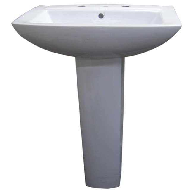 Modern Square White 8 inch Spread Ceramic Pedestal Sink