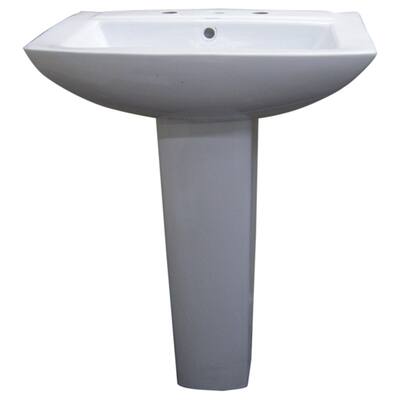 Fine Fixtures Modern Square White 8-inch Spread Ceramic Pedestal Sink