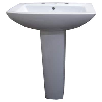 Fine Fixtures Modern Square White 8-inch Spread Ceramic Pedestal Sink