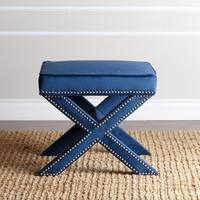 Silver Orchid Fein Navy Blue Nailhead Trim Ottoman Bench