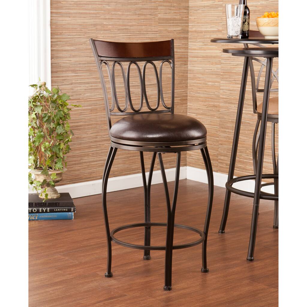 Traditional Walnut Brown Swivel Counter Stool