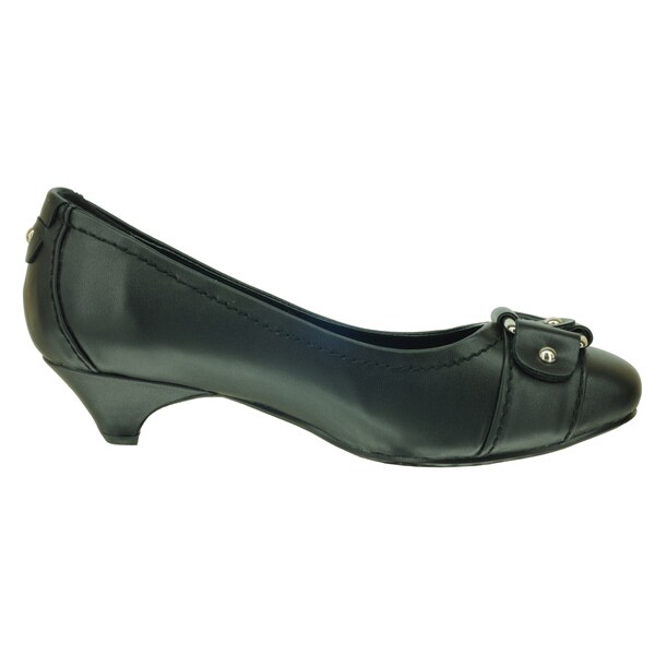 office all rise black chunky heeled two buckle boots