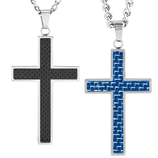 Shop Crucible Stainless Steel Men's Carbon Fiber Inlay Cross Pendant