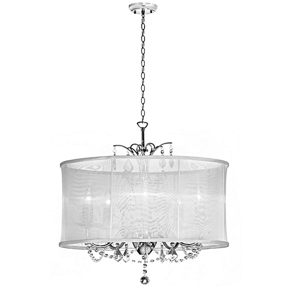 White Silk Drum Shade 6-light Crystal Chandelier