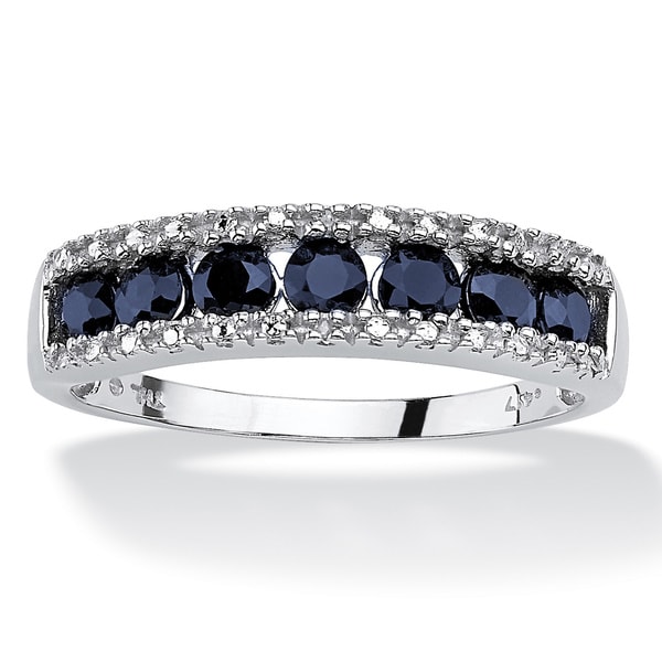 1.05 TCW Round Genuine Blue Sapphire and Diamond Accent 10k White Gold Ring
