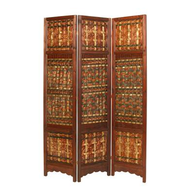 Palm 3-panal Woven Palm/ Brass Screen (China)