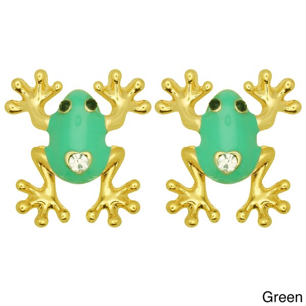 Kate Marie Goldtone Rhinestone and Colored Enamel Frog Earrings - Free ...