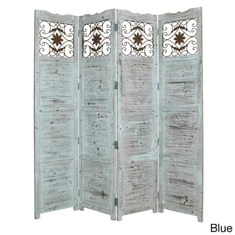 Handmade Salisbury 4-panel Wooden Screen (China) - Blue
