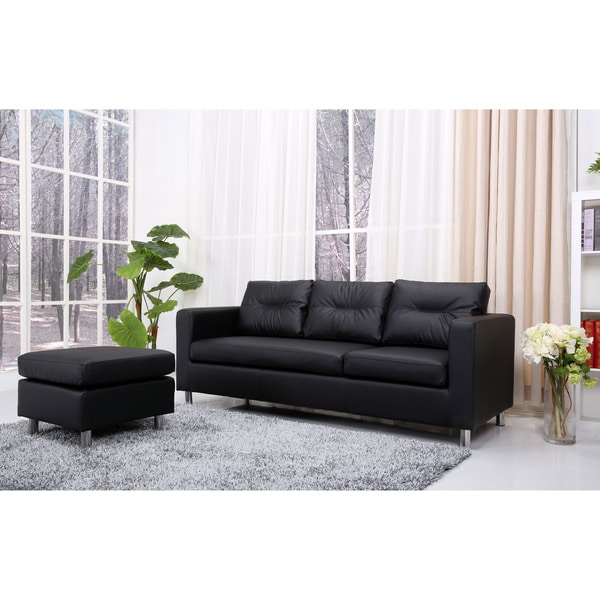 Detroit Black Convertible Sectional Sofa Ottoman Living Room Sets