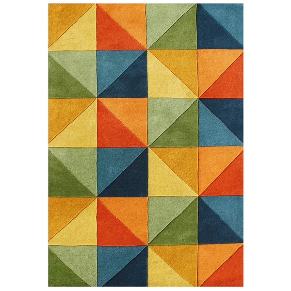 Shop Alliyah Handmade Tufted Multicolored New Squares Zealand Blend Wool Rug 9' x 12' Free