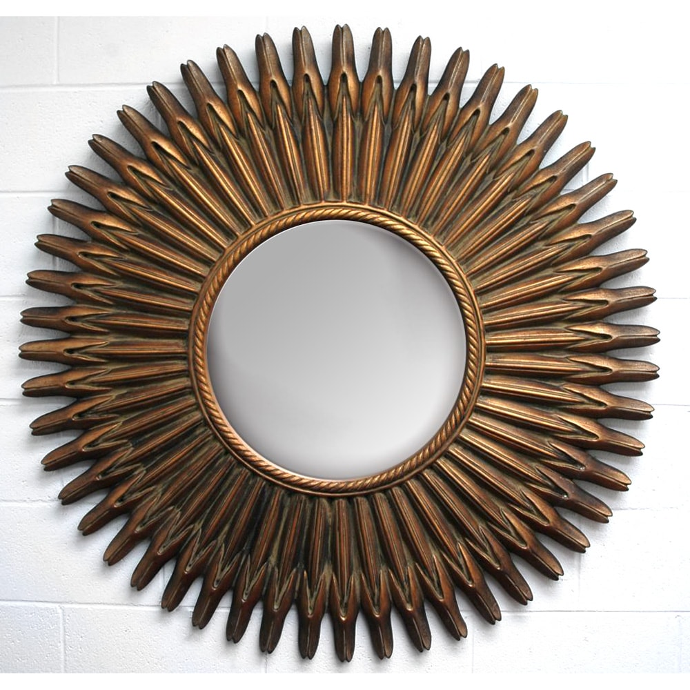 Traditional Decorative Round Framed Cracked Gold Mirror