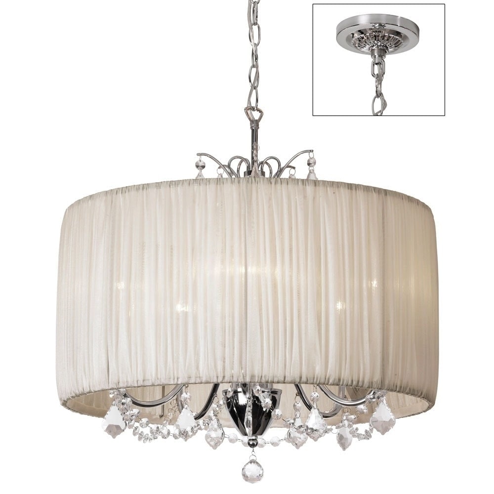 Chic 5-Light Crystal Chandelier with Oyster Pleated Drum Shade (5 Light Pleated Oyster) - Chandeliers For Bedrooms by Overstock.com