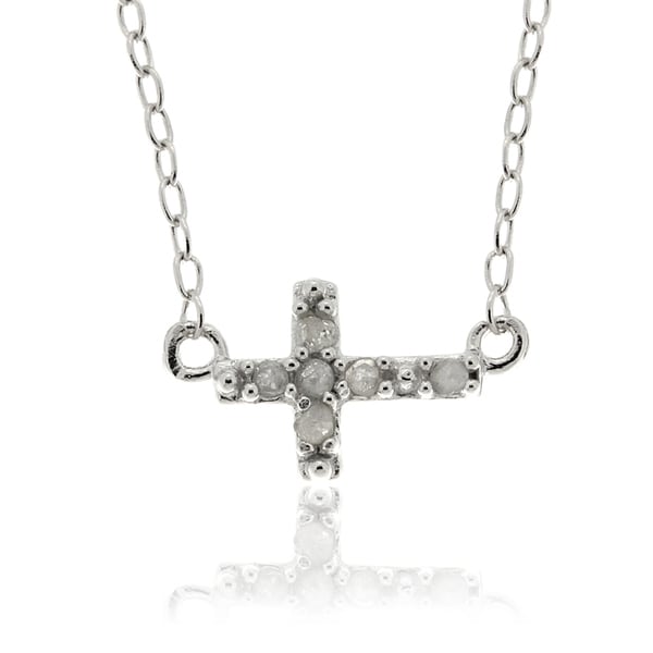 Finesque Sterling Silver Diamond Accent Sideways Cross Necklace Finesque Diamond Necklaces
