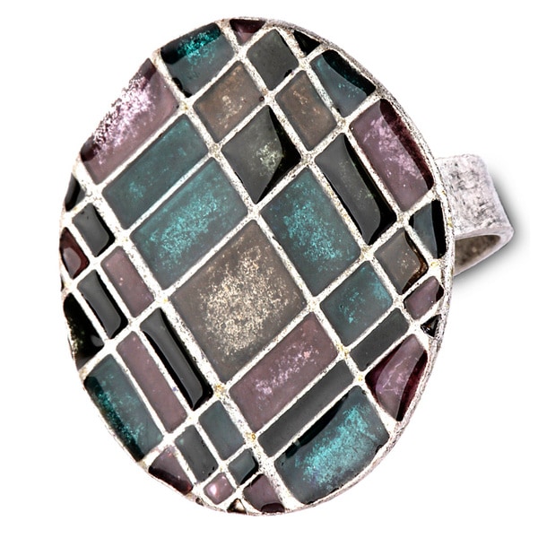 Silvertone Round Crosshatch Jewel tone Ring West Coast Jewelry Fashion Rings