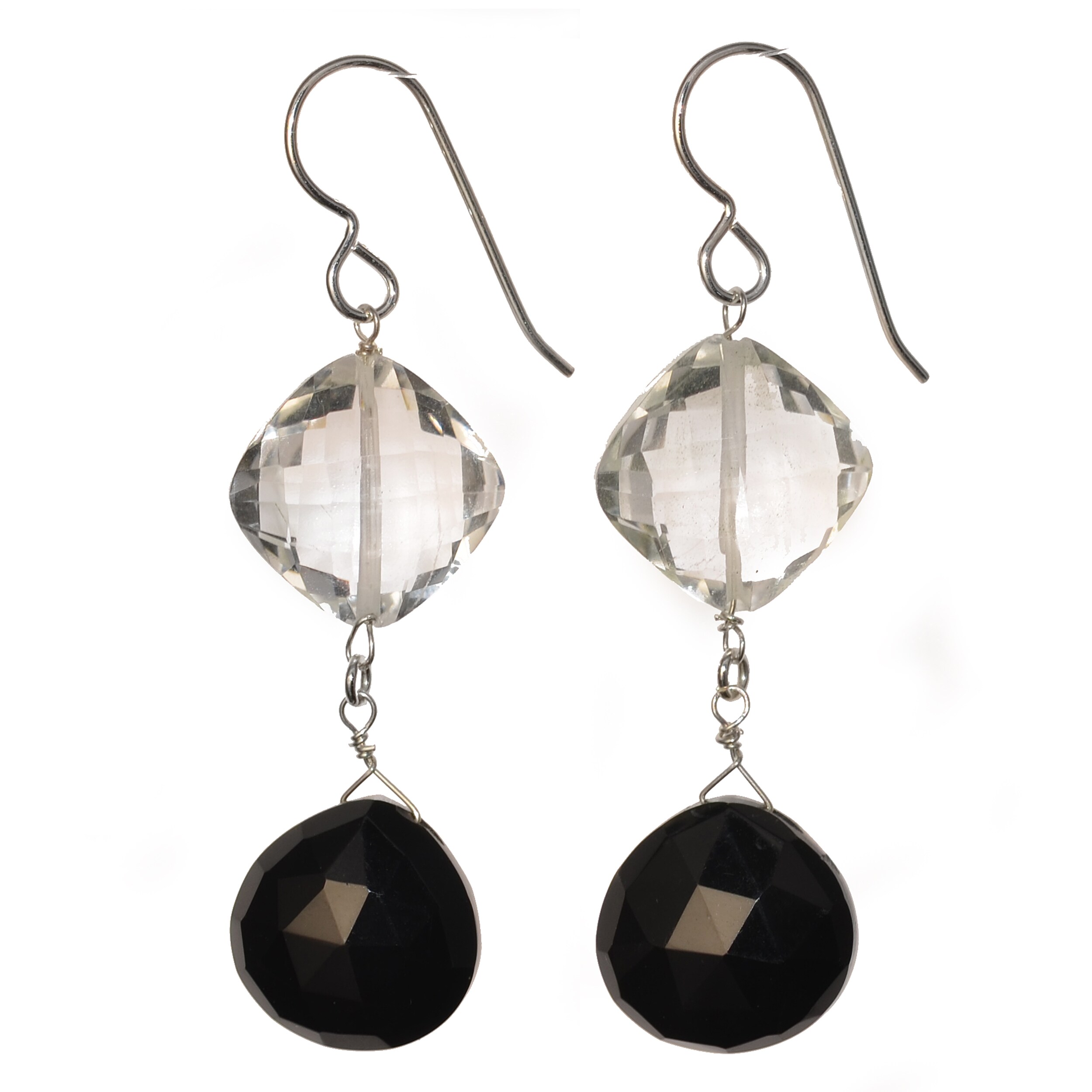 Black Onyx And Rock Crystal Gemstone Dangle Handmade Earrings On Sale Overstock