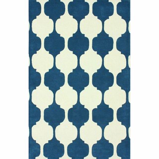 Brooklyn Rug Co Handmade Modern Chess Trellis Blue Rug (5' x 8') - 5' x ...