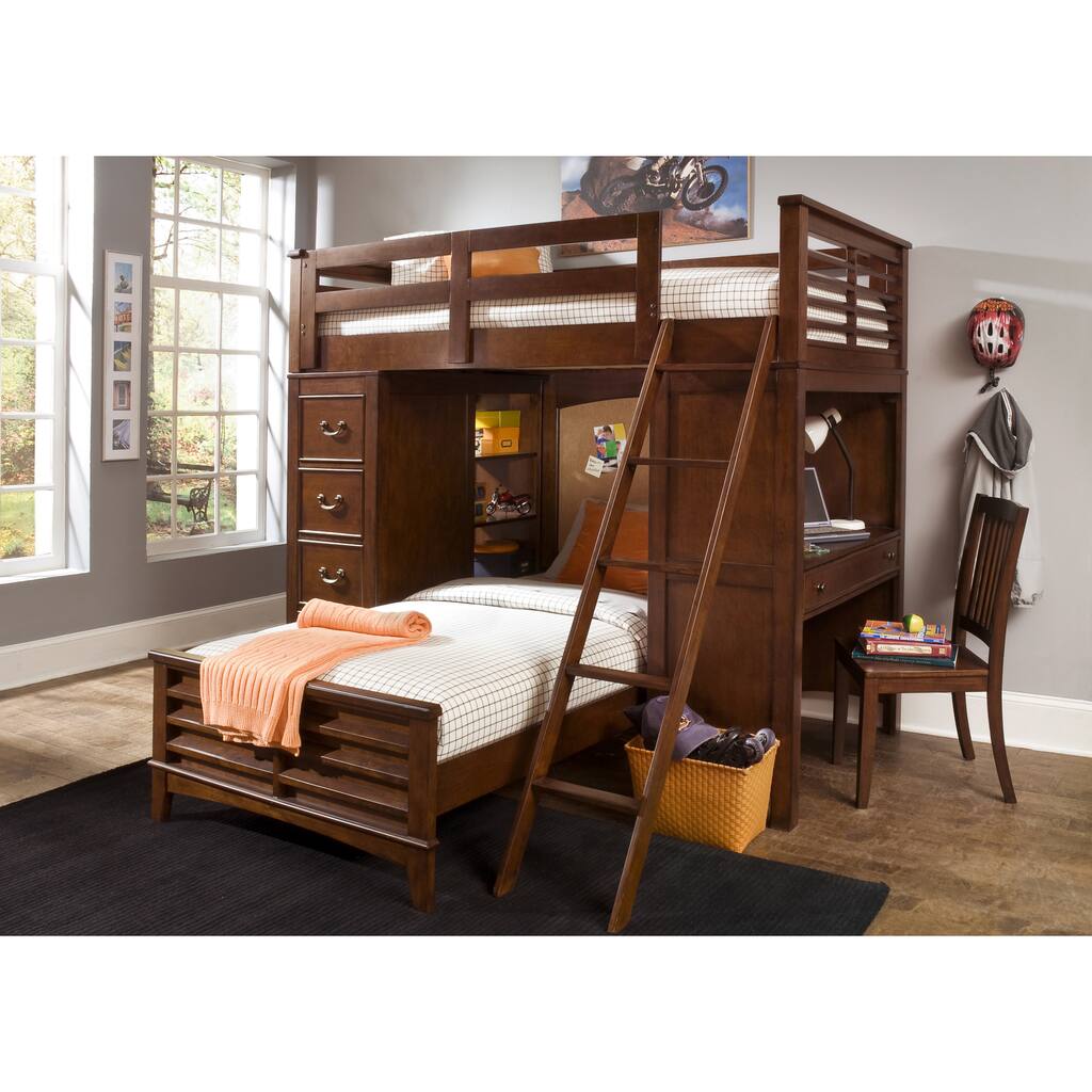 Liberty Chelsea Square Twin-Over-Twin Loft Bunk Bed with Cork Board Headboard