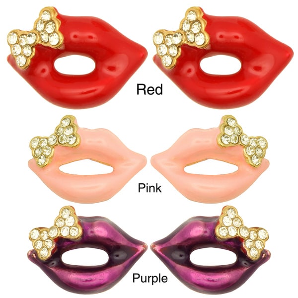 Kate Marie Goldtone Rhinestone and Enamel Sexy Lip Earrings   15482120