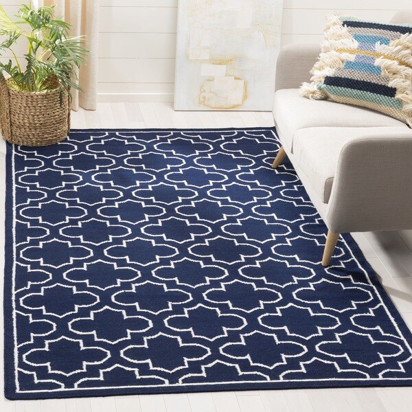 Shop Safavieh Handwoven Moroccan Reversible Dhurrie Navy Wool Rug 3' x 5' On Sale Free