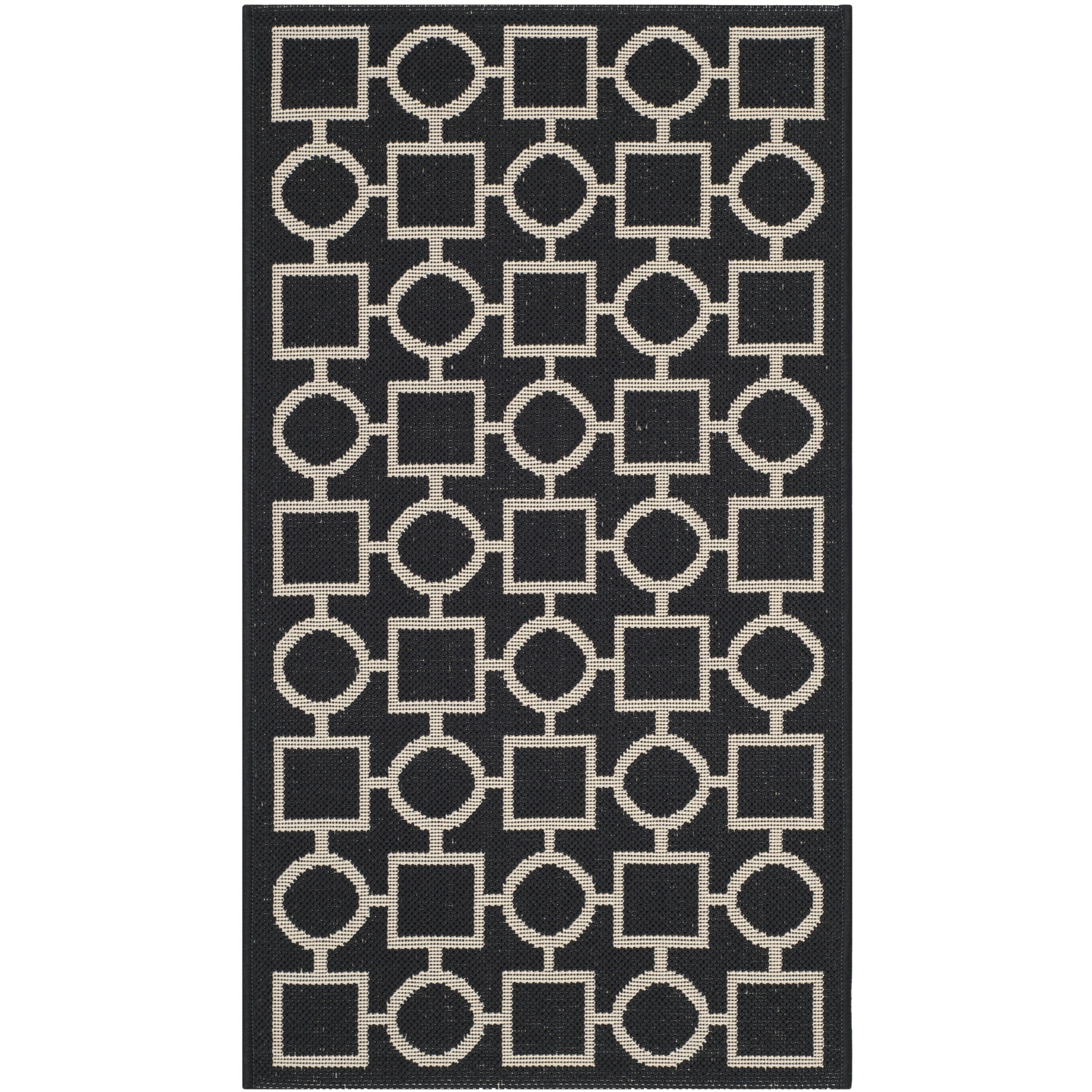 Safavieh Indoor/ Outdoor Courtyard Black/ Beige Polypropylene Rug (2 X 37)