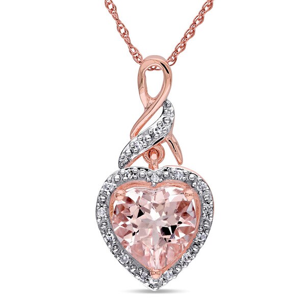 Shop Miadora 10k Rose Gold Morganite and Diamond Halo Heart Pendant Necklace (H-I, I2-I3) - On ...