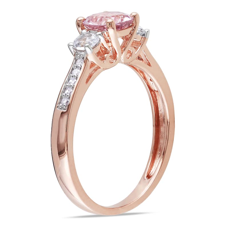 Miadora 10k Rose Gold Morganite and Created White Sapphire Diamond Accent 3-stone Engagement Ring