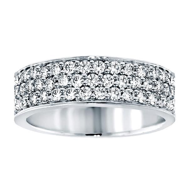 14k White Gold 1 1/4ct TDW Diamond 3 row Anniversary Band (F G, SI1 SI2) Diamond Rings