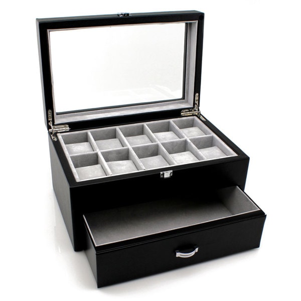 Heiden Premier Black Leather 10 piece Watch Box Heiden Watch Boxes