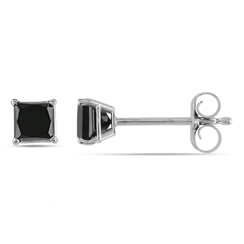 Miadora 10k White Gold 1/2ct TDW Princess-Cut Black Diamond Stud Earrings