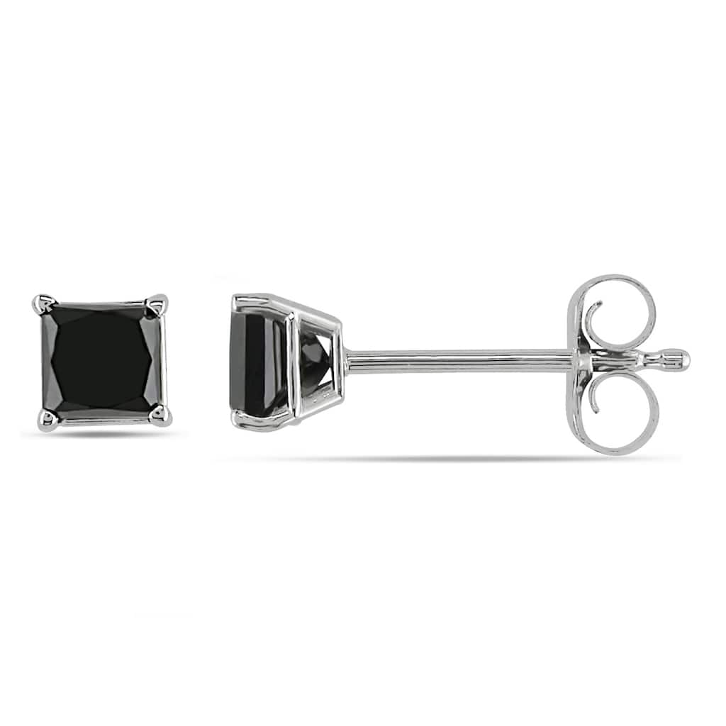 Miadora 10k White Gold 1/2ct TDW Princess-Cut Black Diamond Stud Earrings