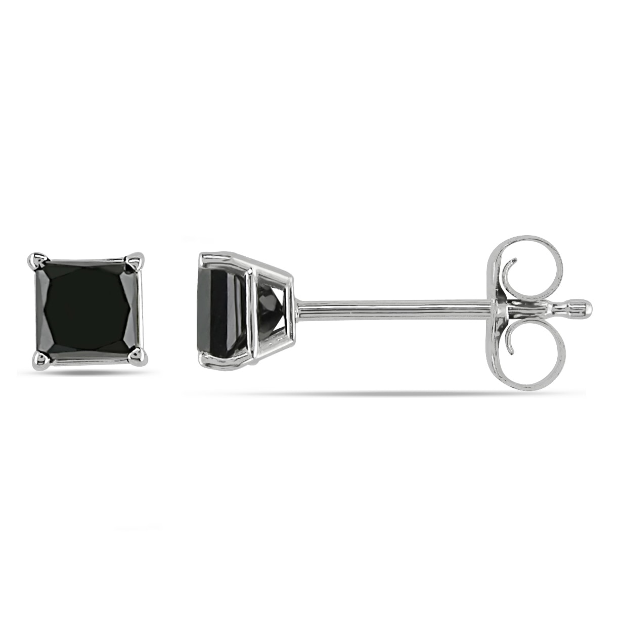 Miadora 10k White Gold 1/2ct TDW Princess-Cut Black Diamond Stud Earrings