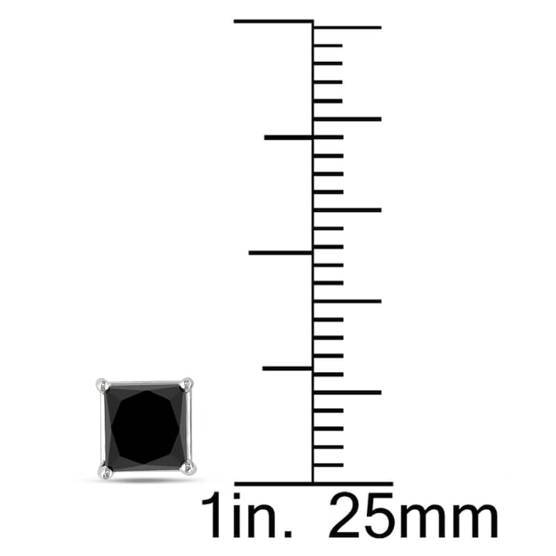Miadora 10k White Gold 2ct TDW Princess-Cut Black Diamond Stud Earrings