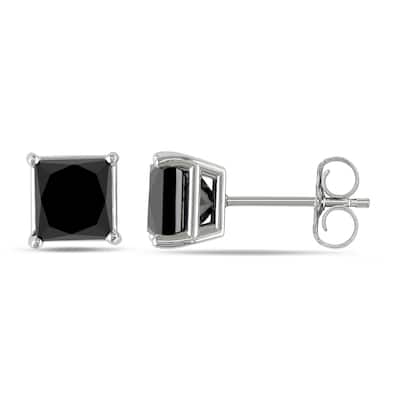 Miadora 10k White Gold 2ct TDW Princess-Cut Black Diamond Stud Earrings