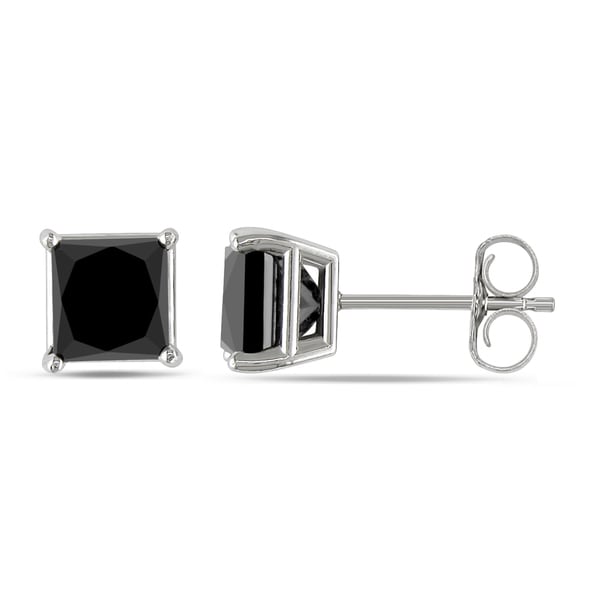 Miadora 10k White Gold 2ct TDW Princess-Cut Black Diamond Stud Earrings