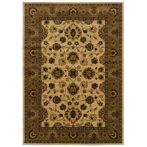 Traditional Ivory/ Brown Area Rug (910 x 1210)  