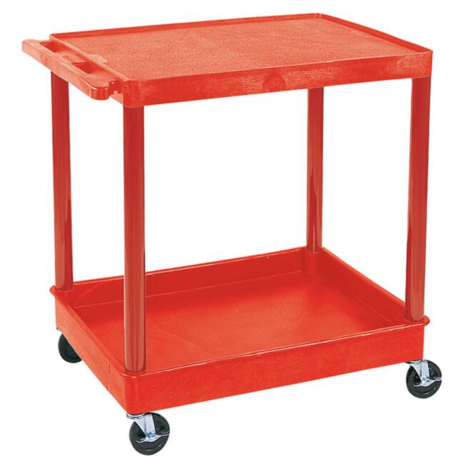 Offex Red Rolling Large Flat Top And Tub Bottom Shelf Storage Utility Cart With 4 Casters