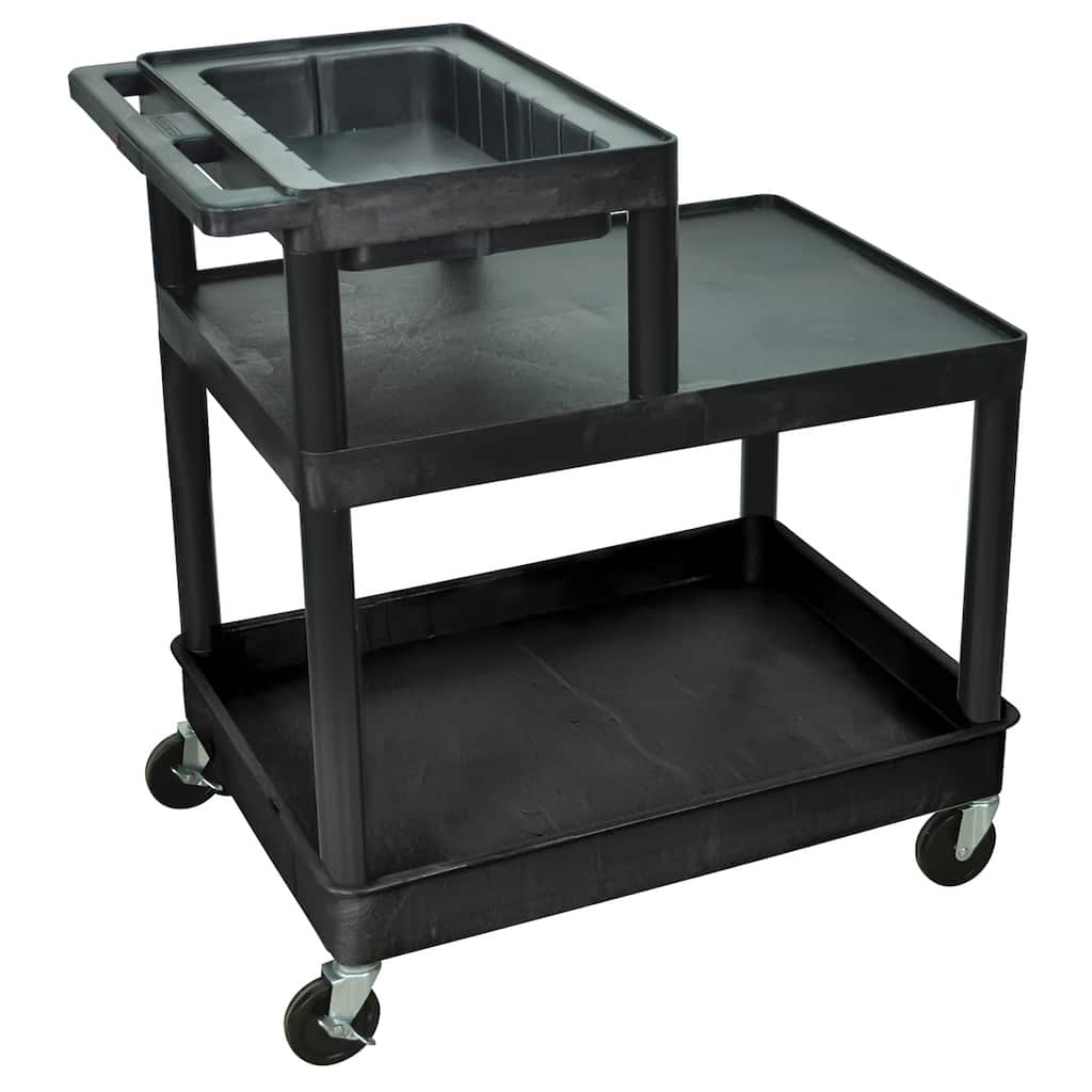 Black Rolling 3 Tube/ Flat Shelf Plastic Service Utility Cart