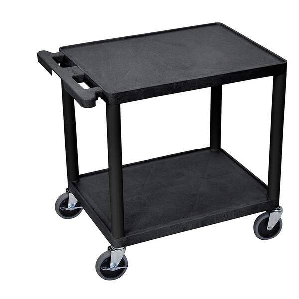 slide 2 of 4, Offex 26"H Rolling Multipurpose Plastic Storage Utility AV Cart with 2 Shelves - Black