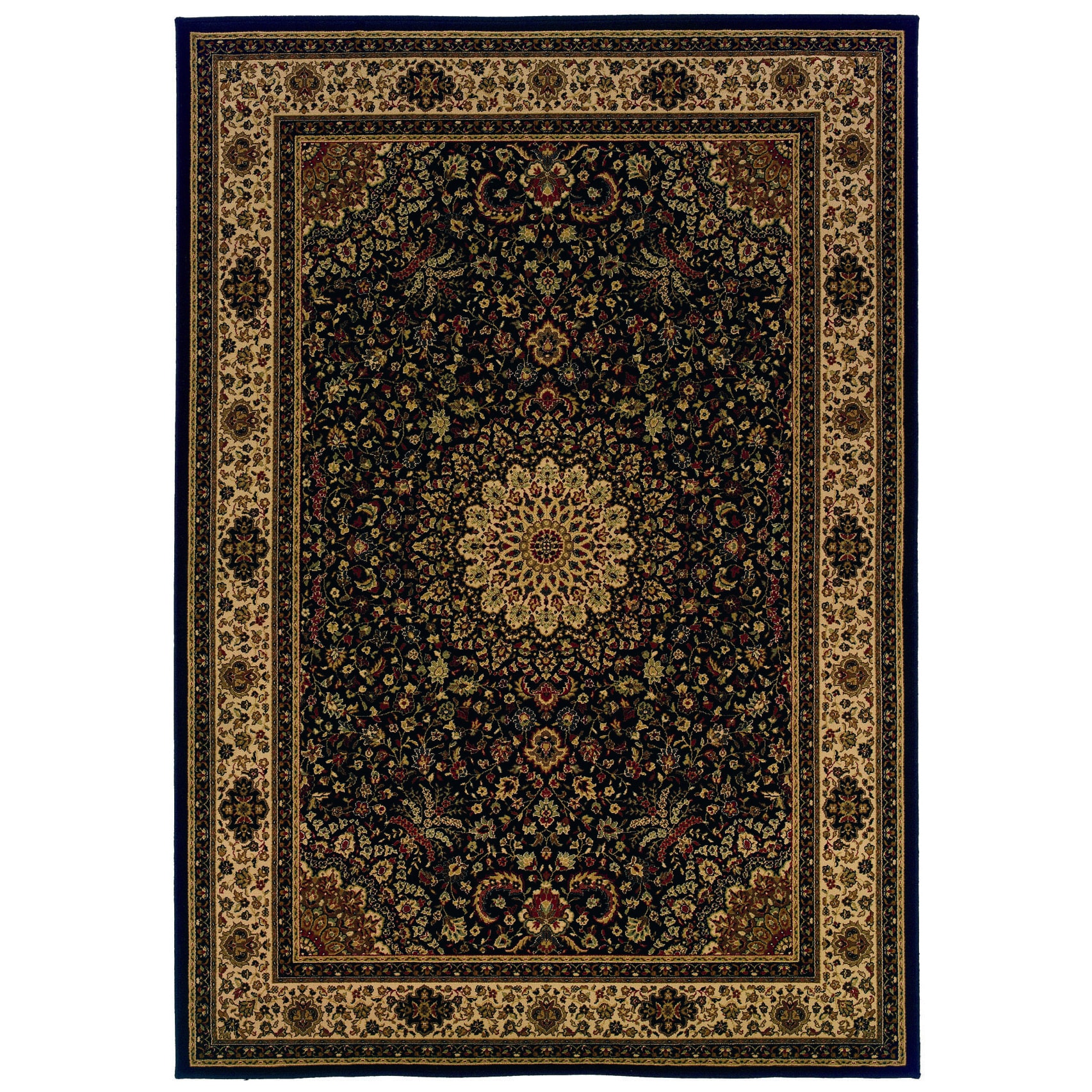 Traditional Black/ Ivory Area Rug (910 X 1210)