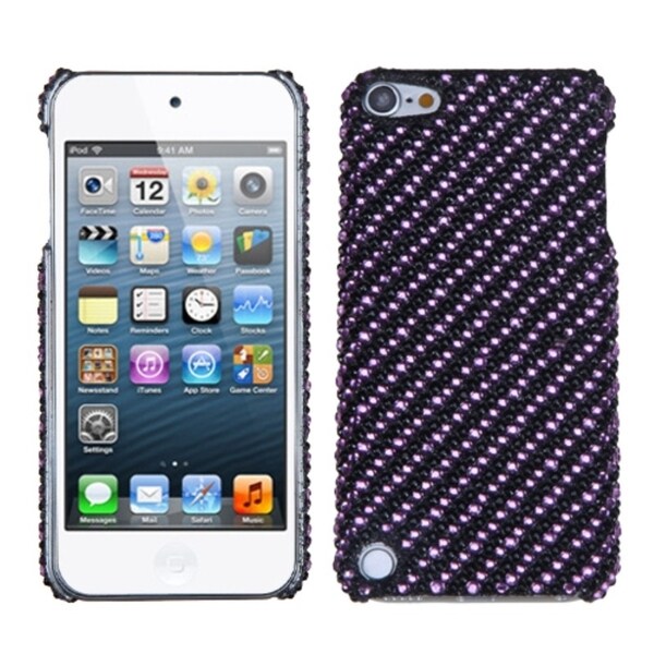 Insten Purple/ Black Stripe Hard Snap on Diamond Bling Case Cover For