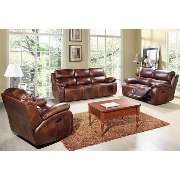 Abbyson Living Sonoma 3 Piece Premium Top Grain Leather Reclining Set