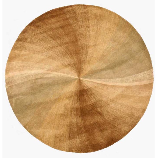 Hand-tufted Wool Gold Contemporary Abstract Swirl Rug (4' Round) - 4' Round