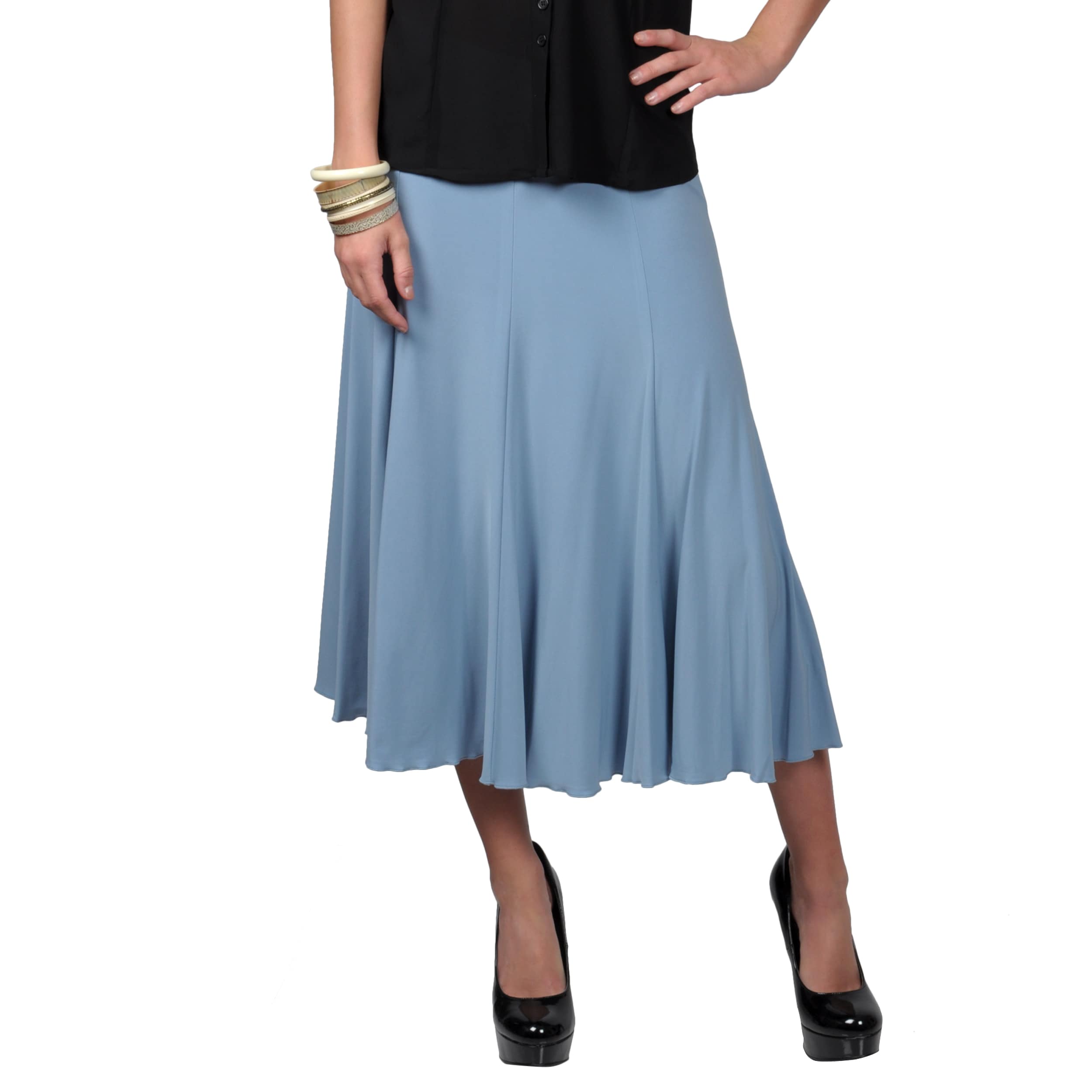 Journee Collection Womens Elastic Flowing Knit Flare Skirt