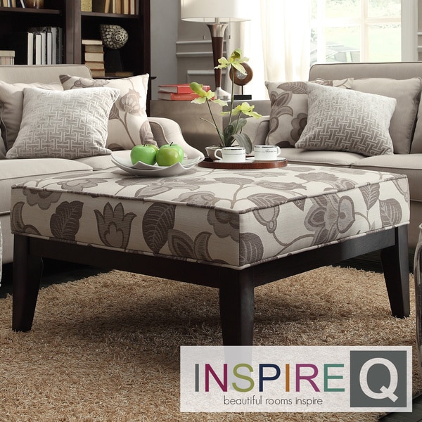 INSPIRE Q Ashland 36 inch Grey Floral Upholstered Cocktail Ottoman INSPIRE Q Ottomans