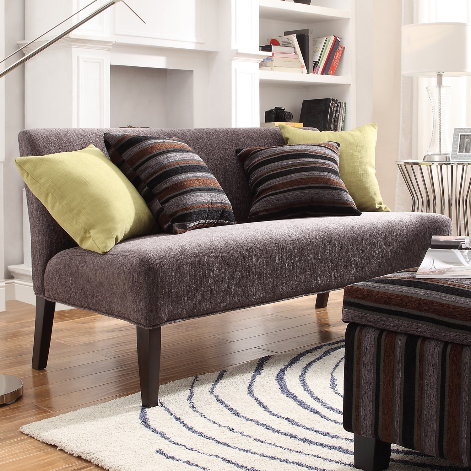 Inspire Q Kayla Burgundy Grey Chenille Espresso Armless Mini Sofa