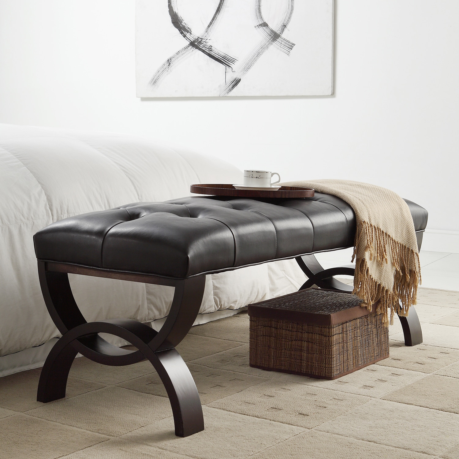 Inspire Q Wellington Dark Brown Faux Leather Arched Base Bench