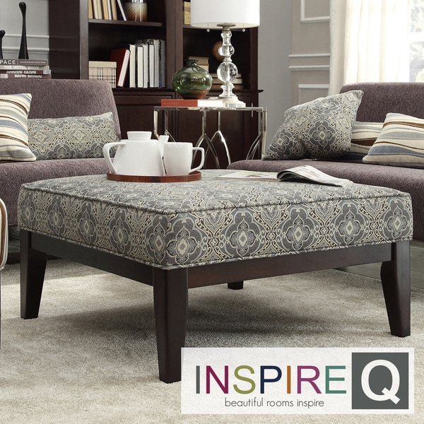 INSPIRE Q Ashland 36 inch Blue Damask Upholstered Cocktail Ottoman INSPIRE Q Ottomans