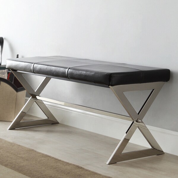 Southport Black Bonded Leather 40-inch Metal Bench by iNSPIRE Q Bold