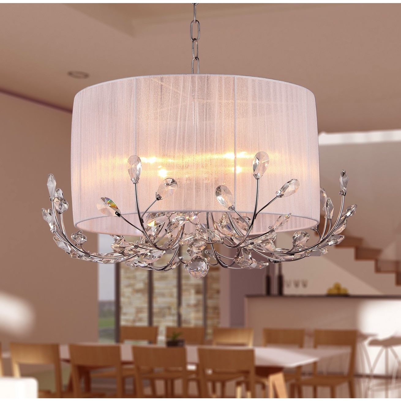 Warehouse of Tiffany Robin Chrome 4-Light Drum Shade Crystal Chandelier